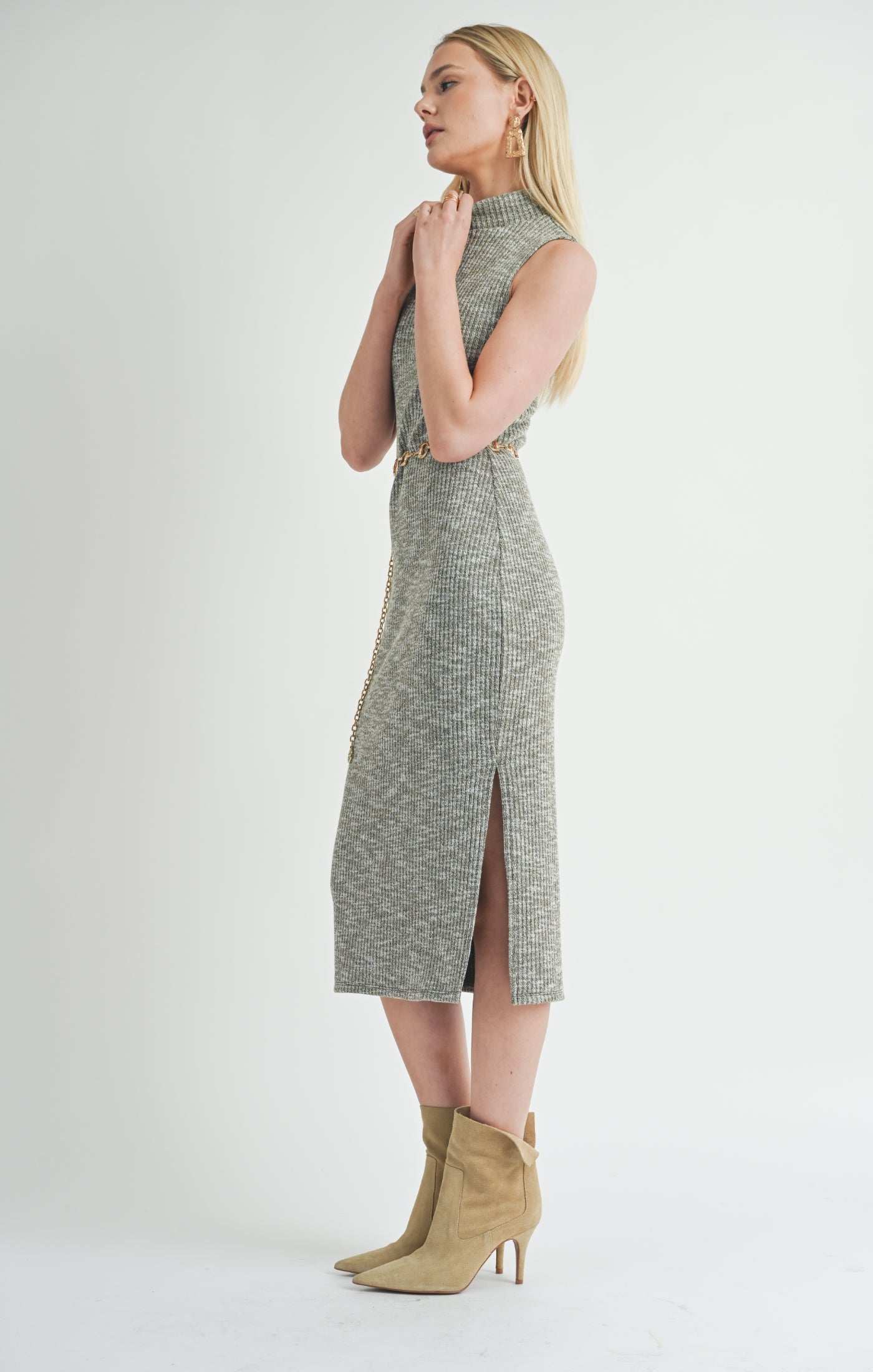 Sage The Label, On The Path Turtleneck Midi Dress in Olive - Boutique Dandelion