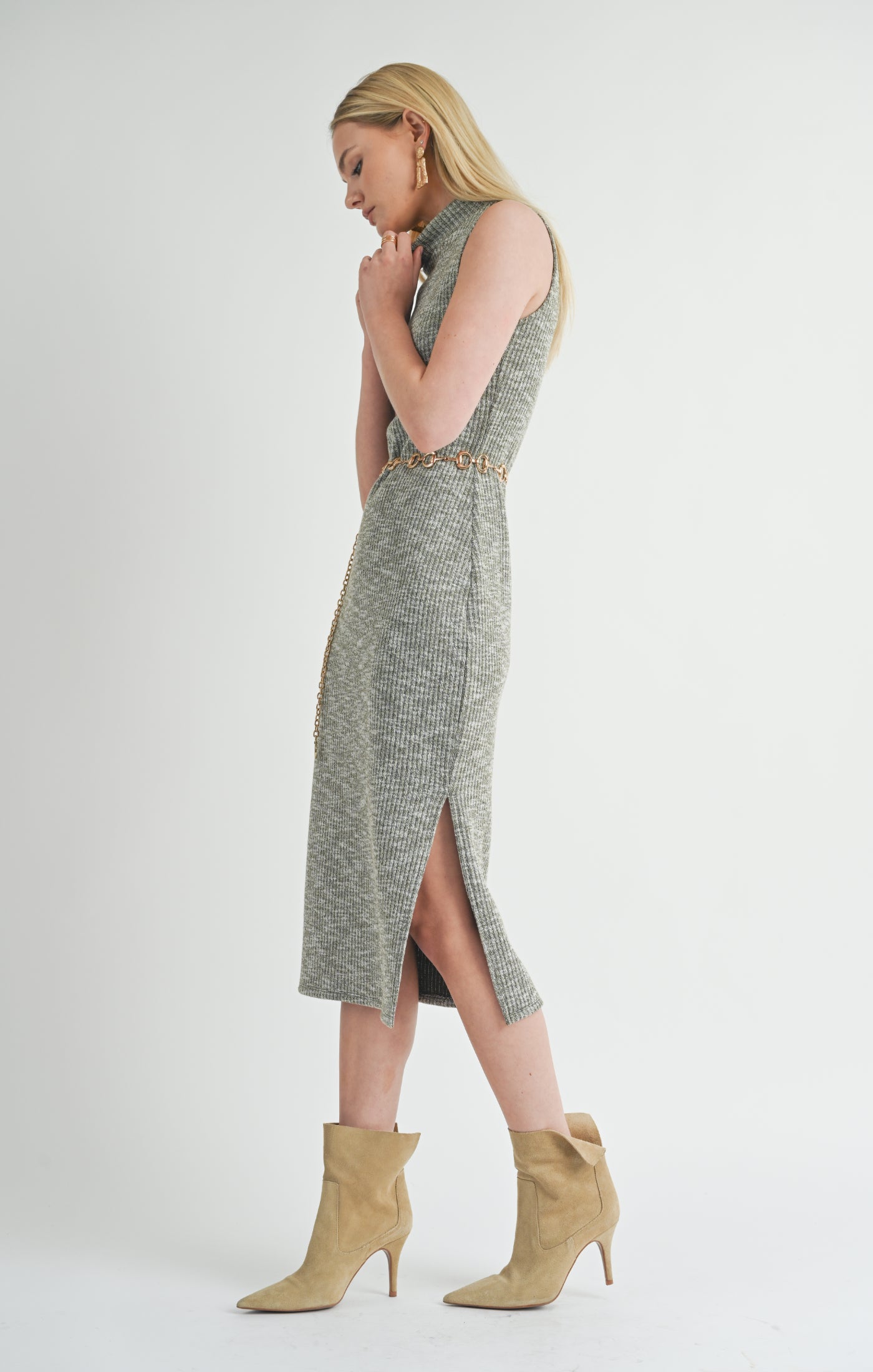 Sage The Label, On The Path Turtleneck Midi Dress in Olive - Boutique Dandelion