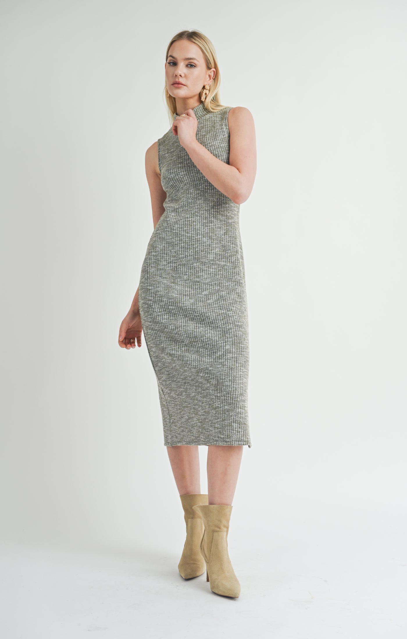 Sage The Label, On The Path Turtleneck Midi Dress in Olive - Boutique Dandelion