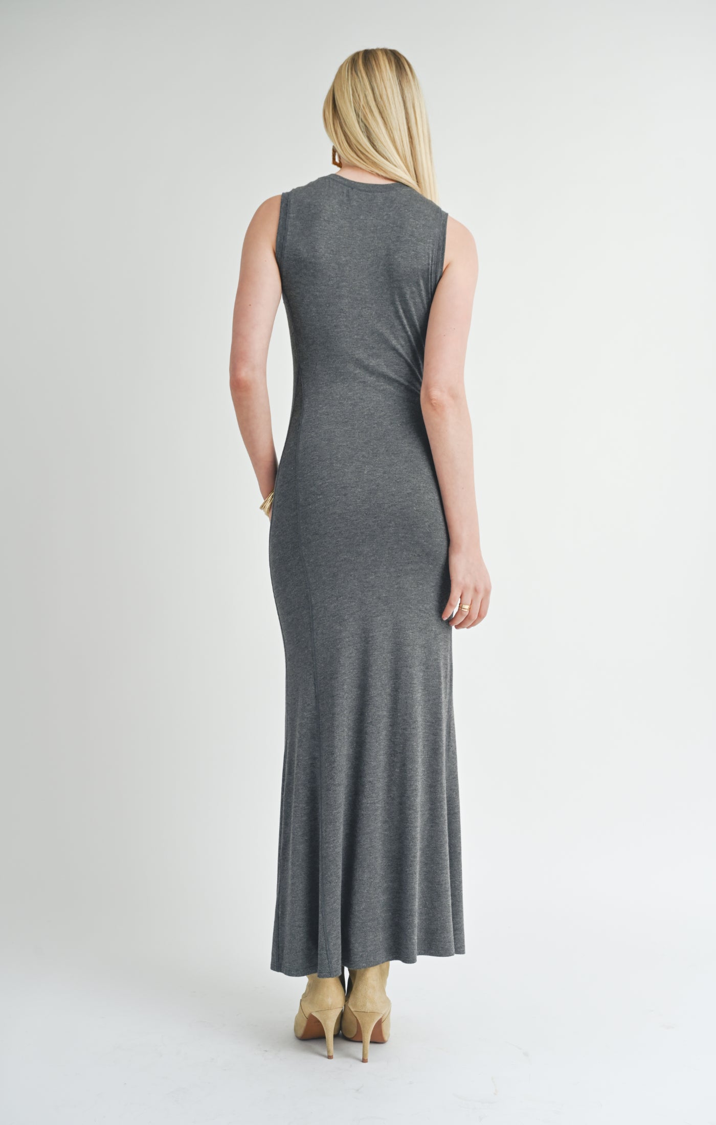 Sage The Label, Time Alone Side Ruched Maxi Dress in Charcoal - Boutique Dandelion