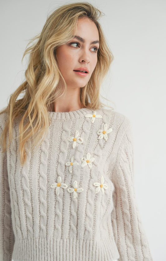 Sadie & Sage, Lulu Embroidered Daisy Sweater