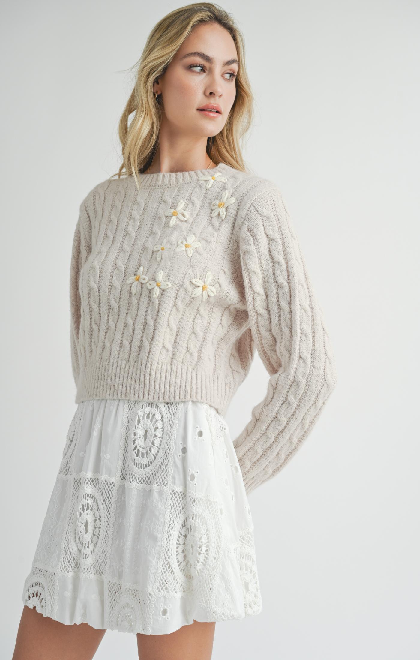 Sadie & Sage, Lulu Embroidered Daisy Sweater