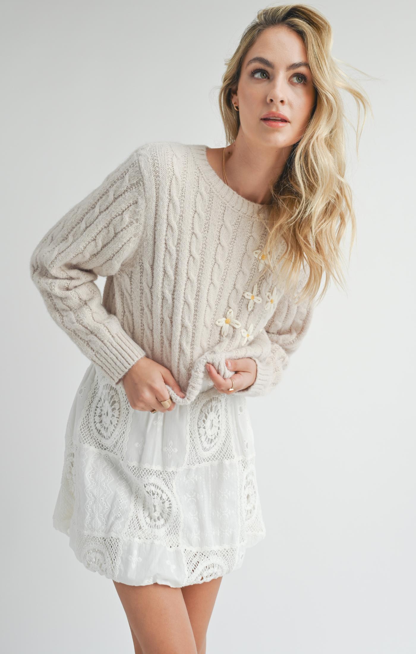 Sadie & Sage, Lulu Embroidered Daisy Sweater