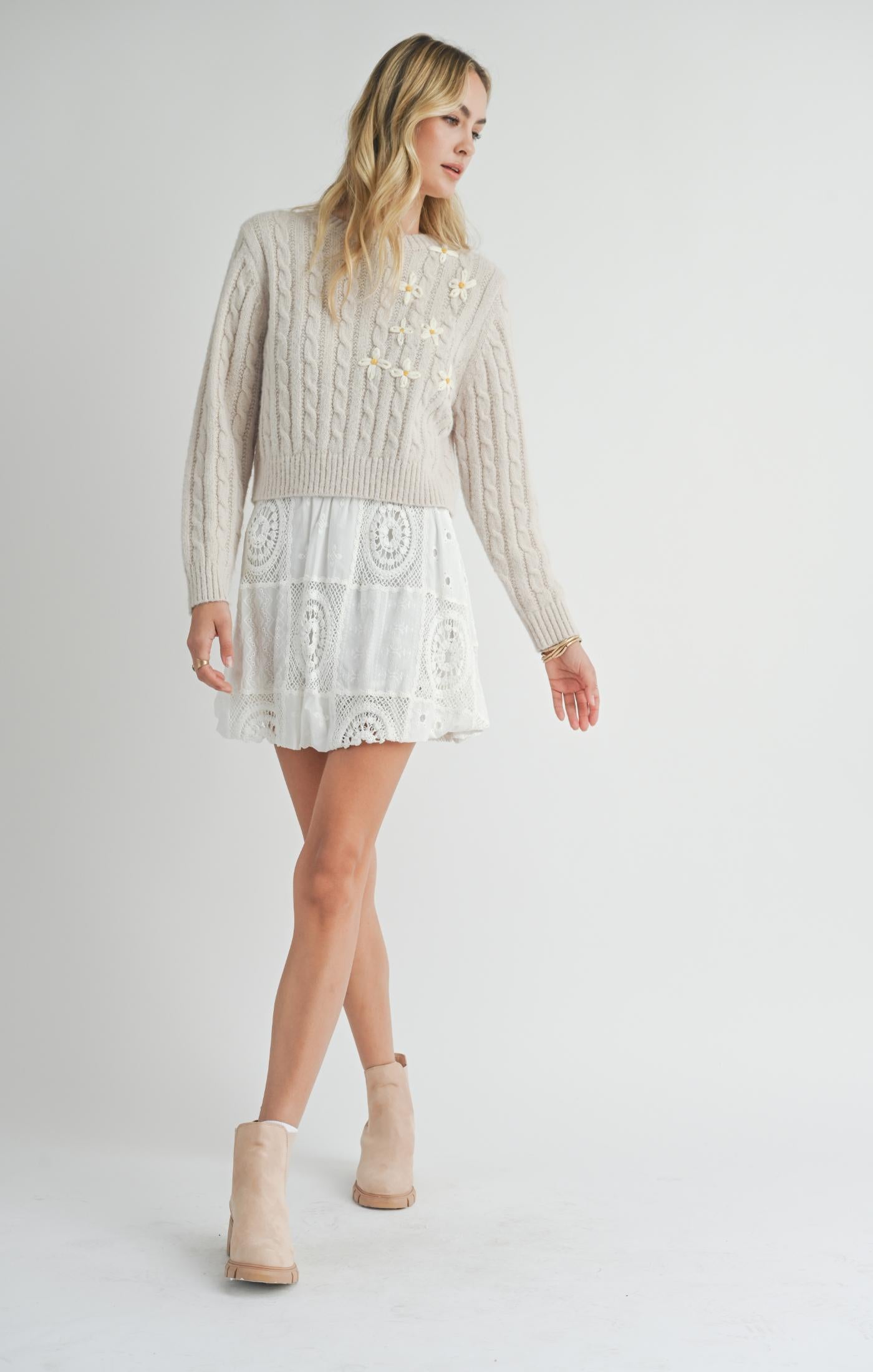 Sadie & Sage, Lulu Embroidered Daisy Sweater