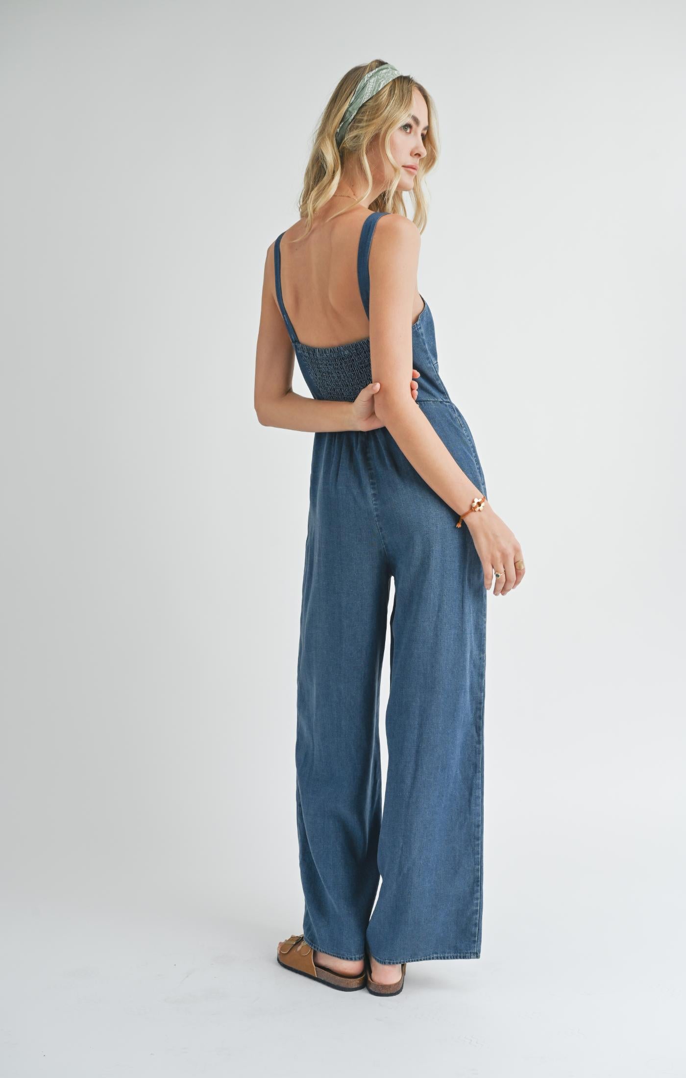 Sadie & Sage, Archives Button Front Jumpsuit in Dark Chambray - Boutique Dandelion