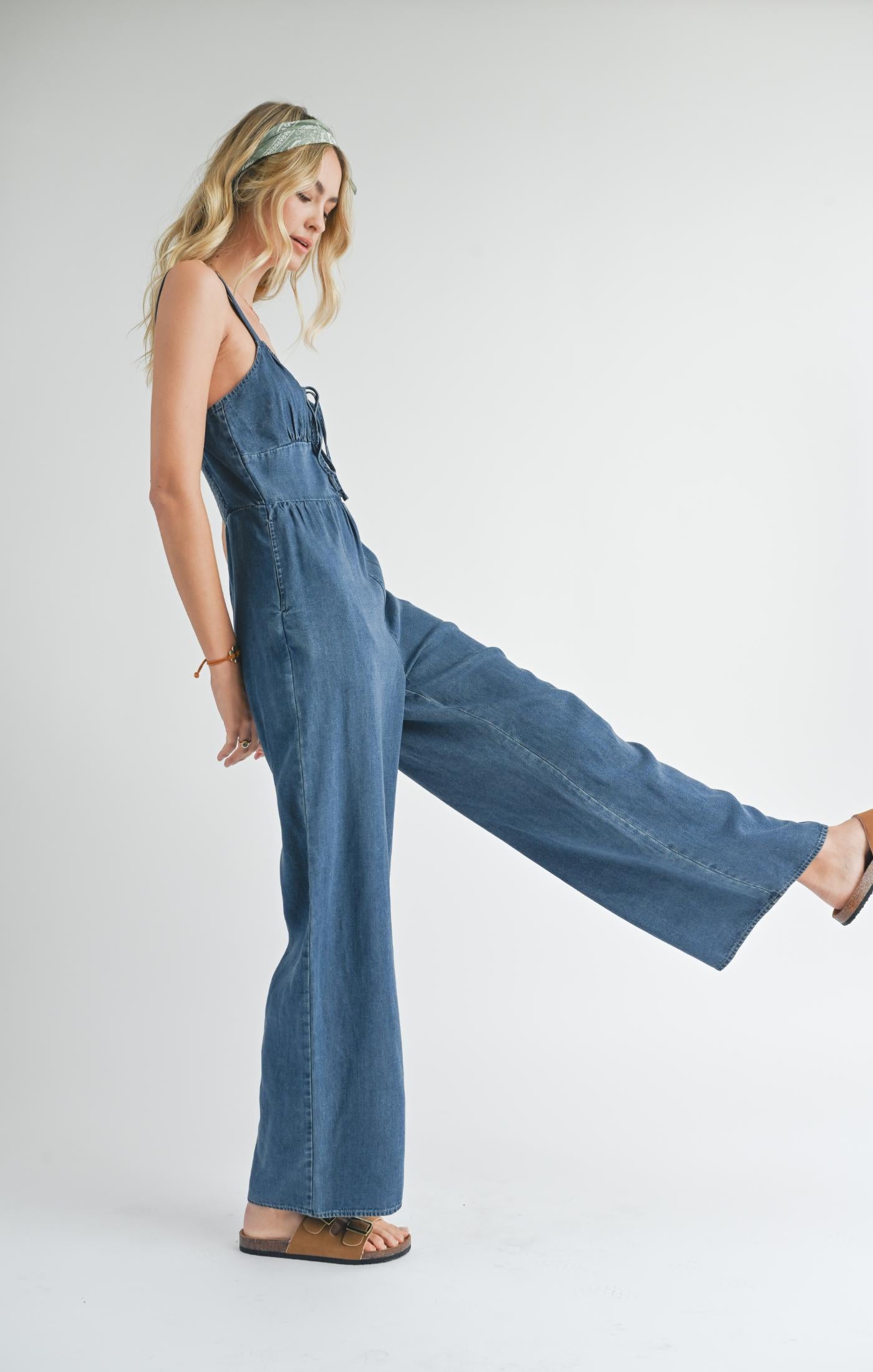 Sadie & Sage, Archives Button Front Jumpsuit in Dark Chambray - Boutique Dandelion