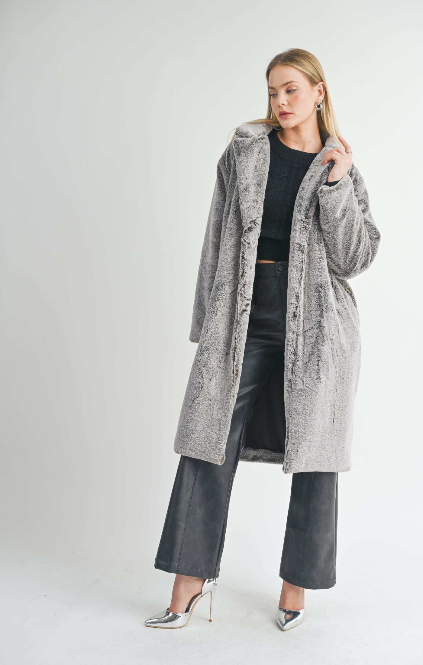 Sage The Label, Daring 2 Tone Vegan Fur Coat in Grey Brown - Boutique Dandelion