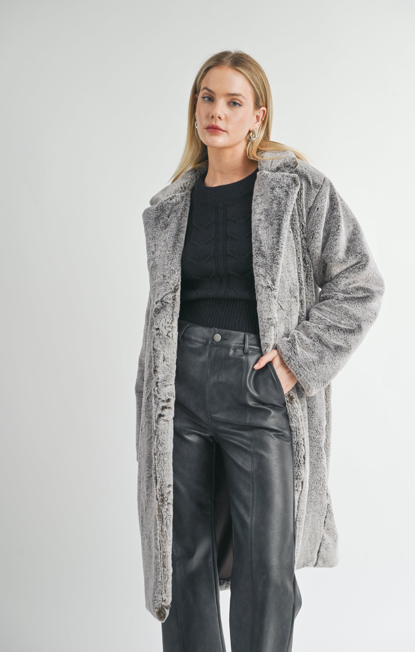 Sage The Label, Daring 2 Tone Vegan Fur Coat in Grey Brown - Boutique Dandelion