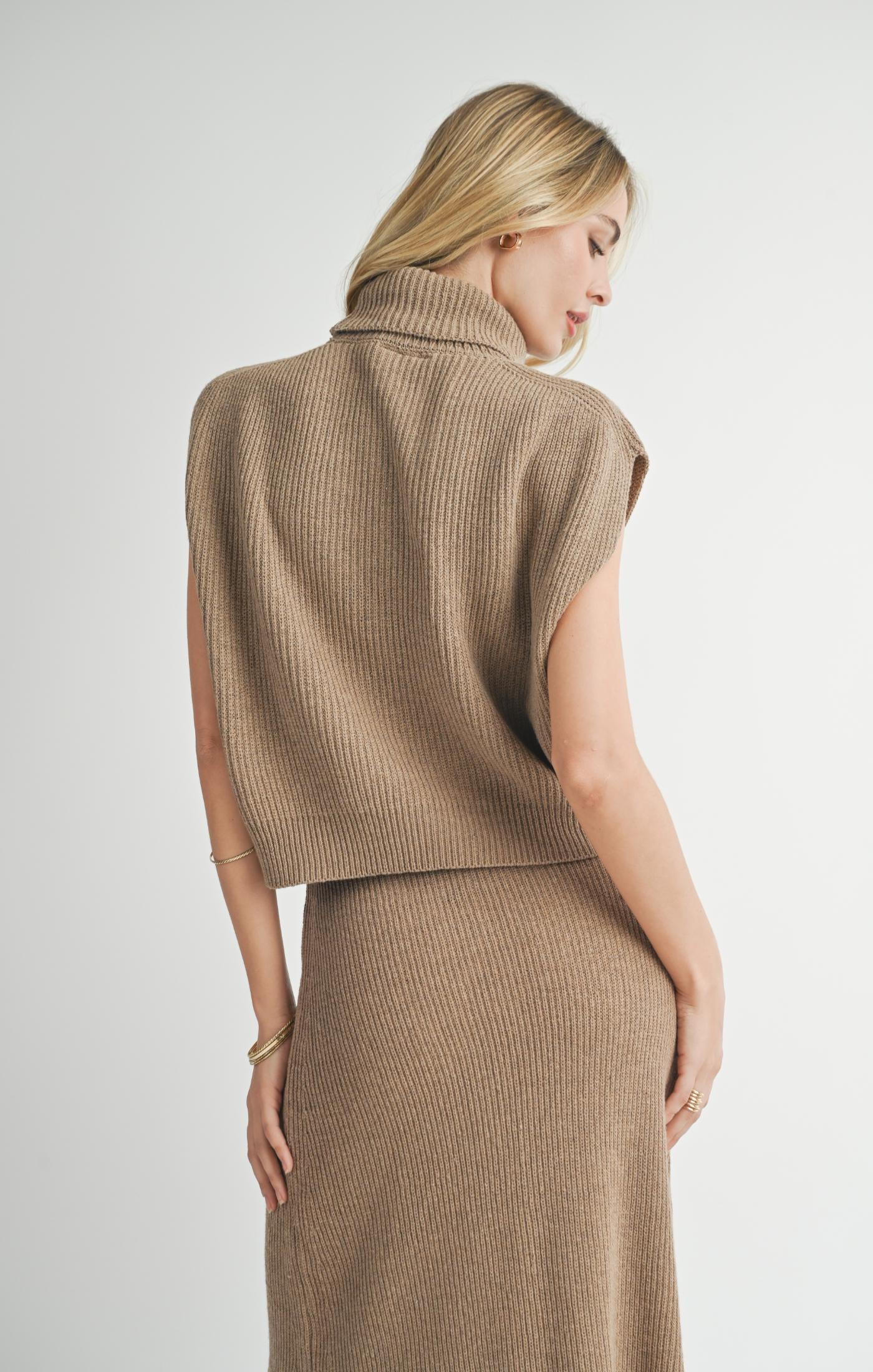 Sadie & Sage, Crosby Ribbed Turtleneck Vest in Dark Taupe - Boutique Dandelion