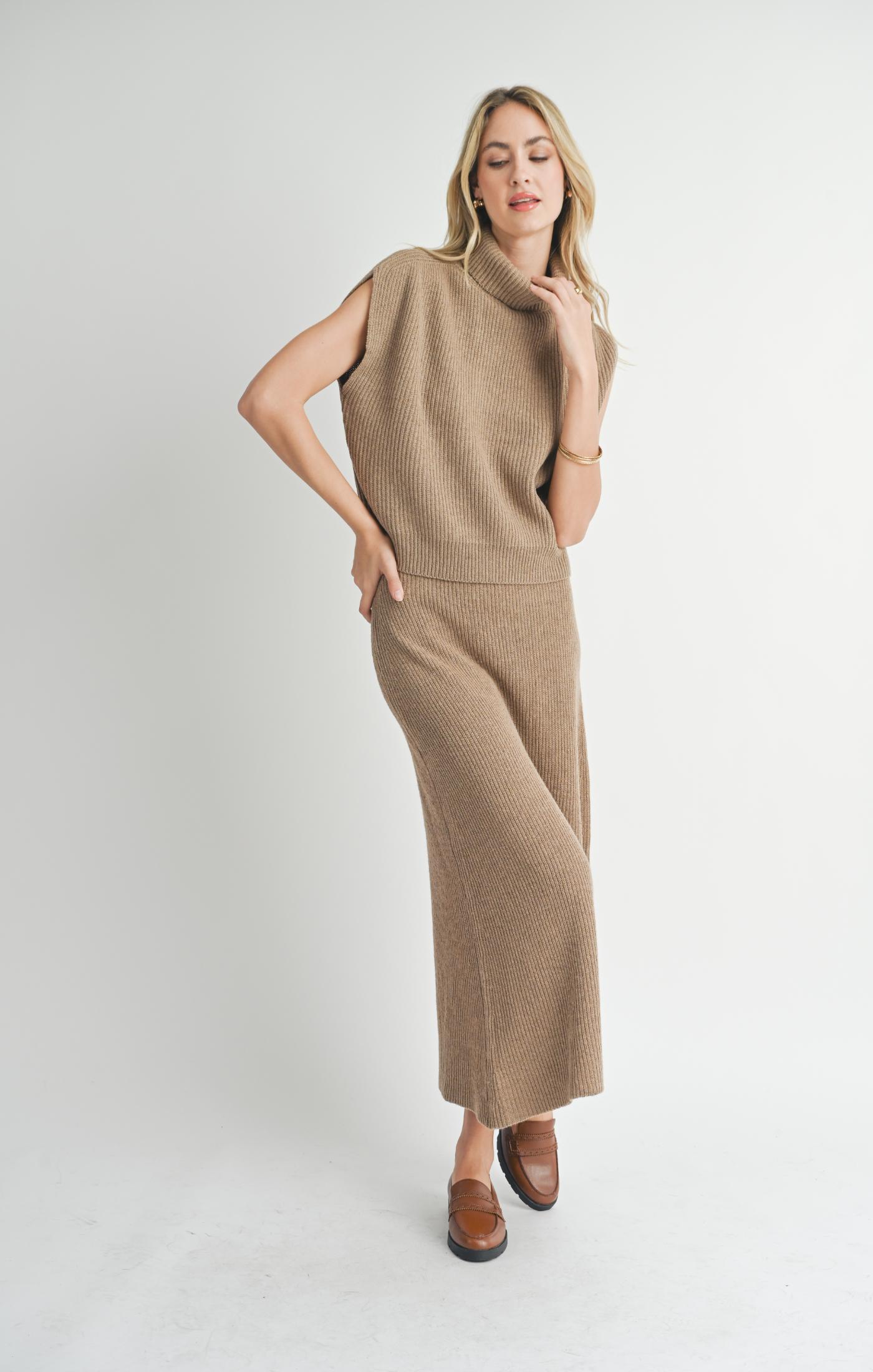 Sadie & Sage, Crosby Ribbed Turtleneck Vest in Dark Taupe - Boutique Dandelion