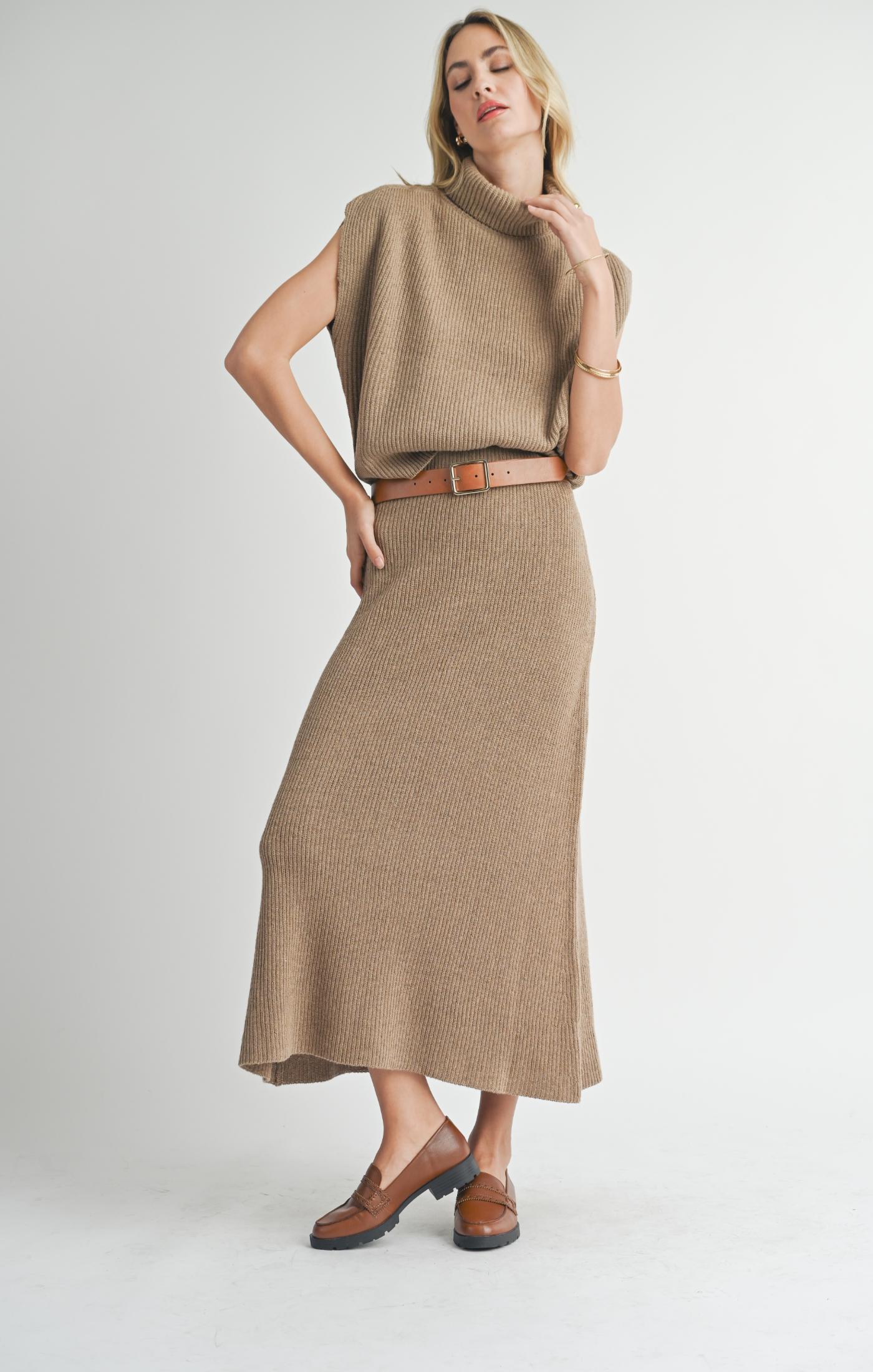 Sadie & Sage, Crosby Ribbed Turtleneck Vest in Dark Taupe - Boutique Dandelion