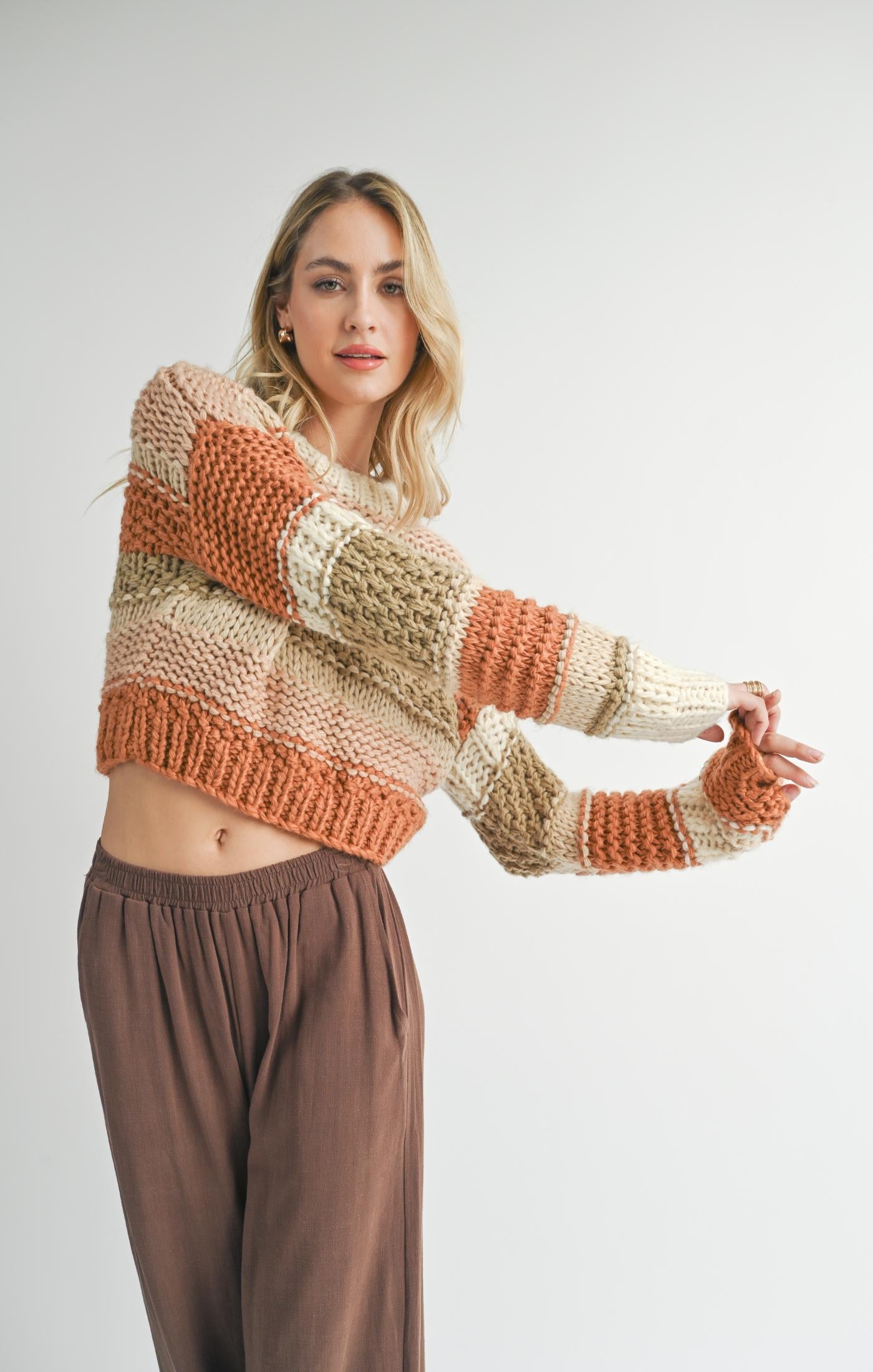 Sadie & Sage, Butter Pecan Chunky Sweater in Brick Multi - Boutique Dandelion