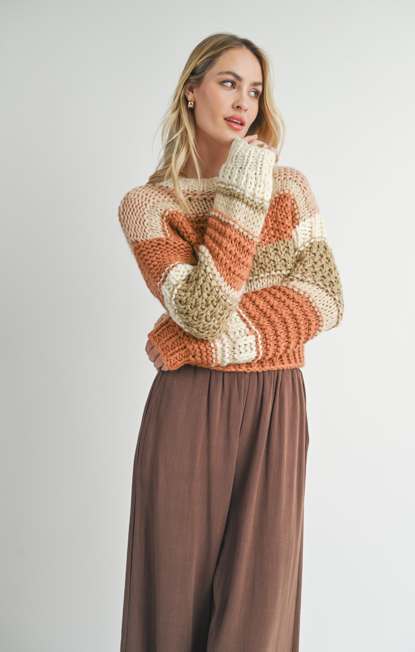 Sadie & Sage, Butter Pecan Chunky Sweater in Brick Multi - Boutique Dandelion