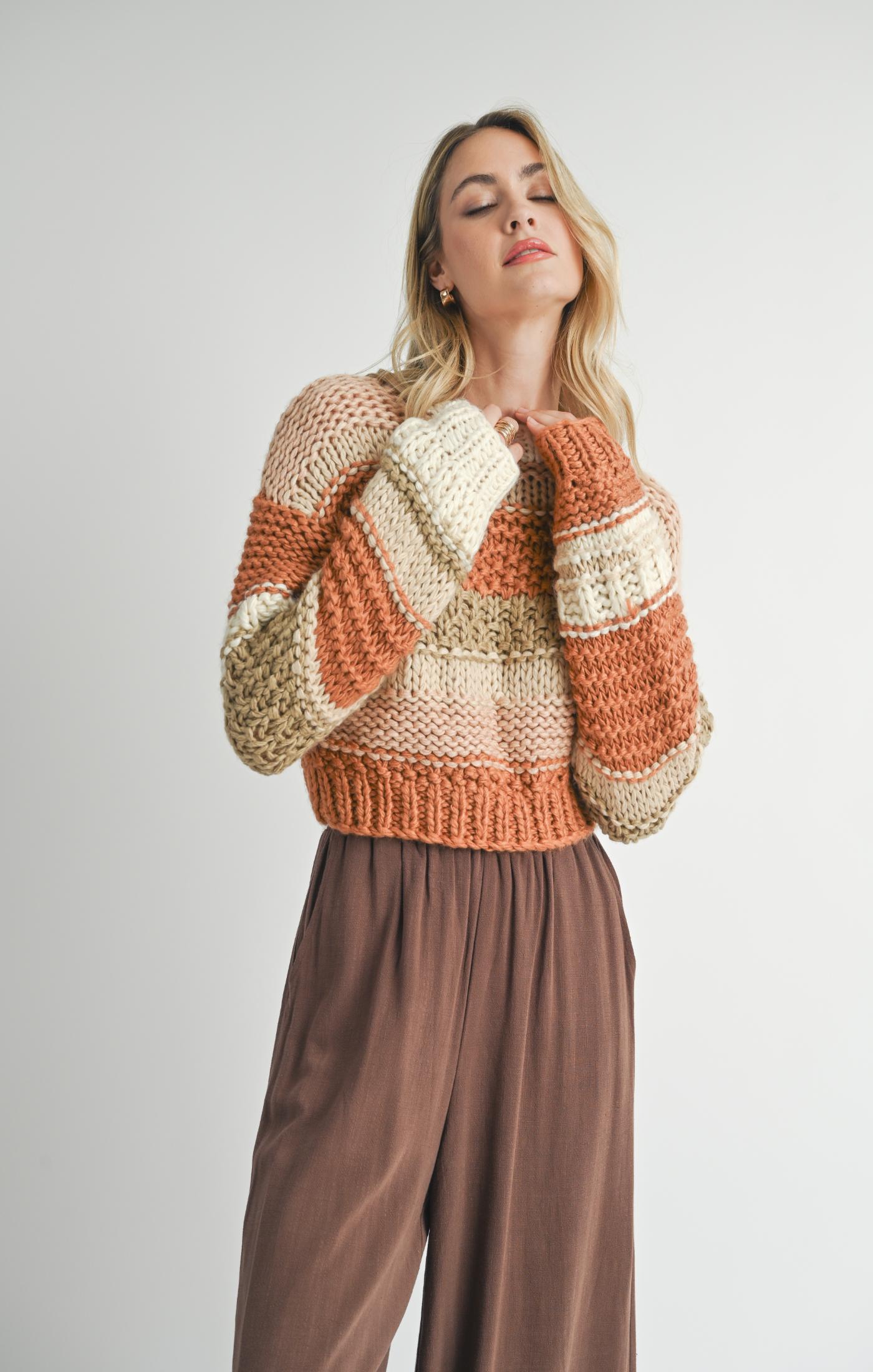 Sadie & Sage, Butter Pecan Chunky Sweater in Brick Multi - Boutique Dandelion