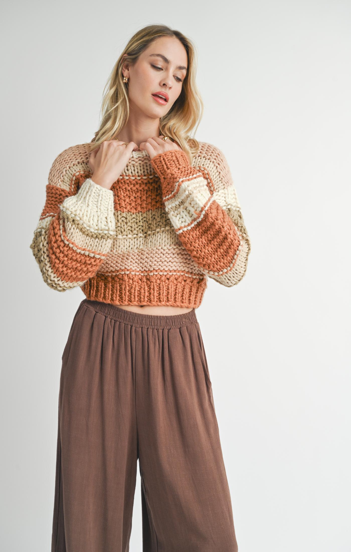 Sadie & Sage, Butter Pecan Chunky Sweater in Brick Multi - Boutique Dandelion