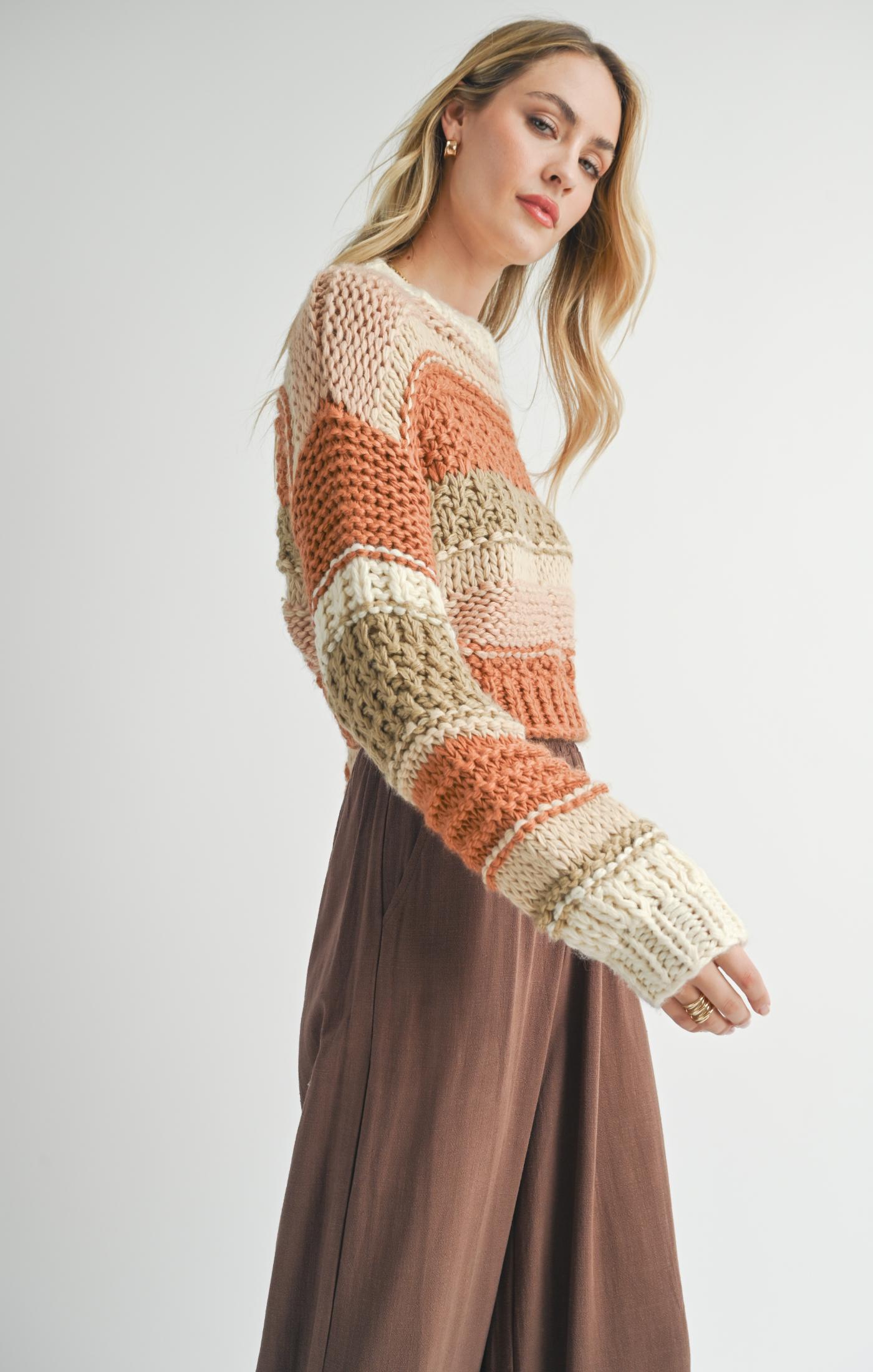 Sadie & Sage, Butter Pecan Chunky Sweater in Brick Multi - Boutique Dandelion