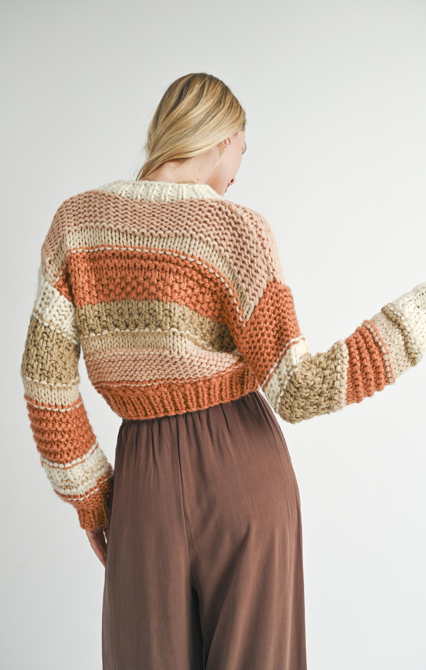 Sadie & Sage, Butter Pecan Chunky Sweater in Brick Multi - Boutique Dandelion