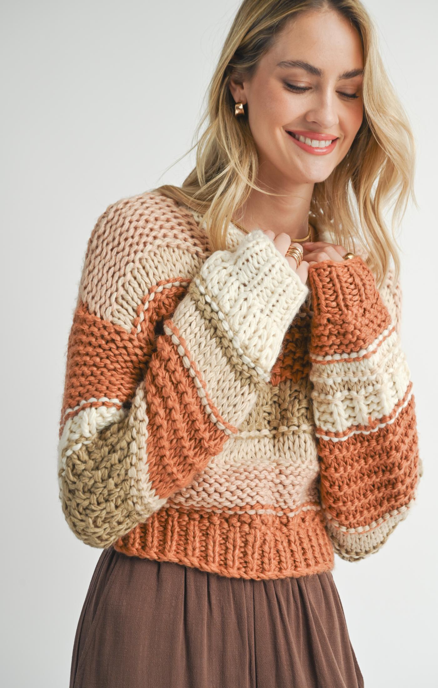 Sadie & Sage, Butter Pecan Chunky Sweater in Brick Multi - Boutique Dandelion