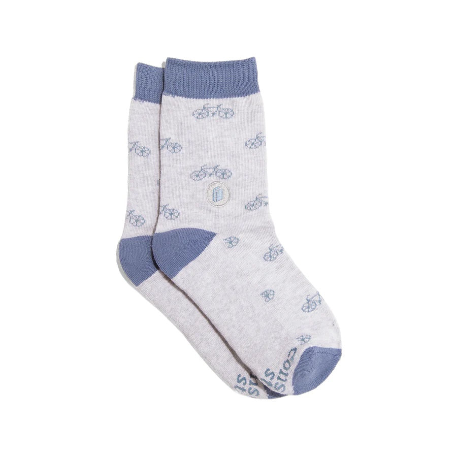 Conscious Step, Kids' Socks That Give Books - Blue Bicycles - Boutique Dandelion