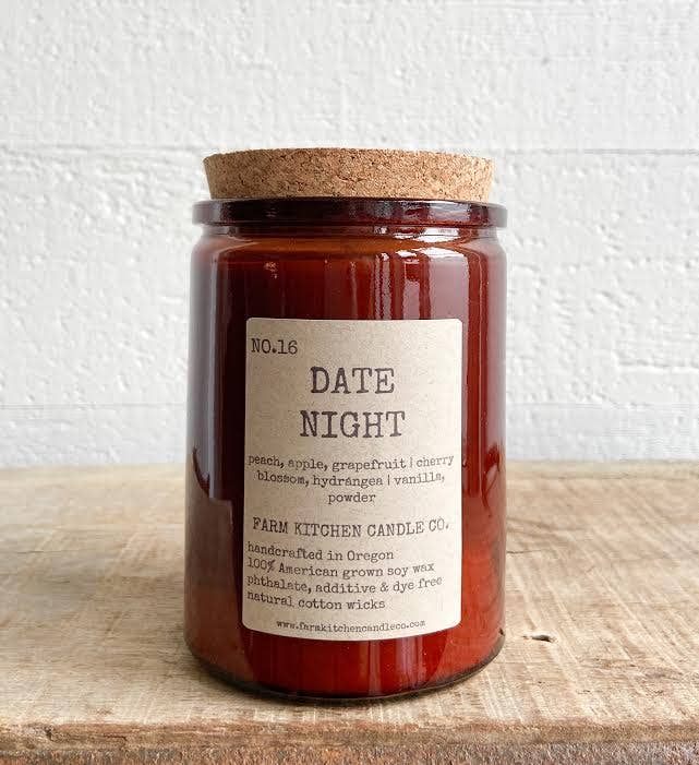 Farm Kitchen Candle Co., Amber Glass Date Night Soy Candle, Candles, Farm Kitchen Candle Co., Boutique Dandelion - Boutique Dandelion